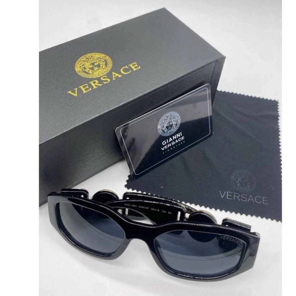 Versace 4361 GB1/87 Medusa Biggie Sunglasses Black Gold Medallion Rectangular